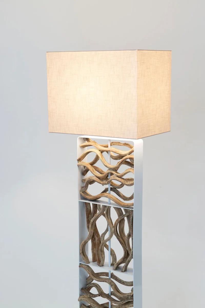 Stehlampe Tremiti Bianco Holz mit Schirm Rechteckig
