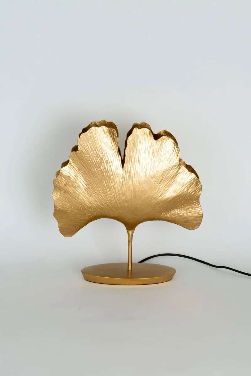 Tischlampe Gingko gehämmert Oval 34x11cm Gold