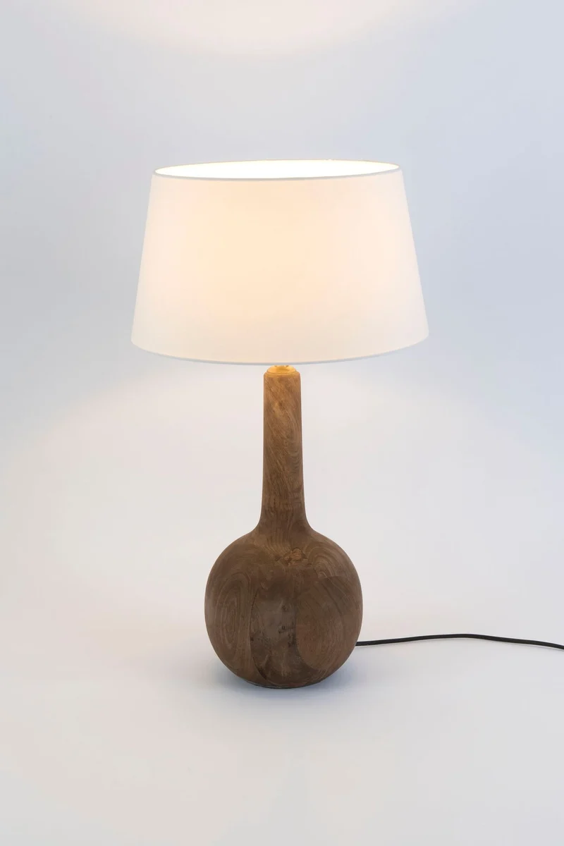 Tischlampe Vezzana Mangoholz Ecru mit Schirm Rund Ø 32cm