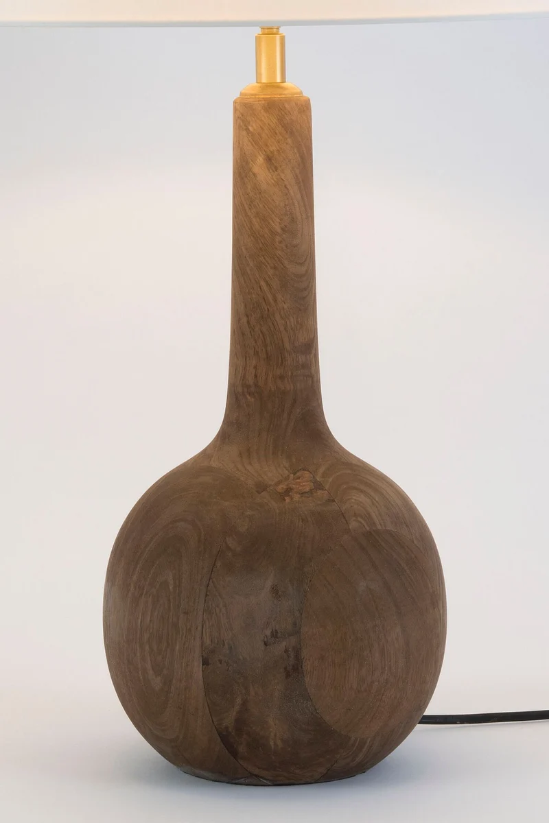 Tischlampe Vezzana Mangoholz Ecru mit Schirm Rund Ø 32cm