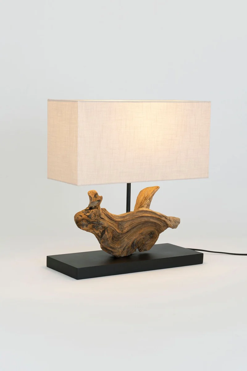 Tischlampe Lipari Akazienholz mit Schirm Rechteckig