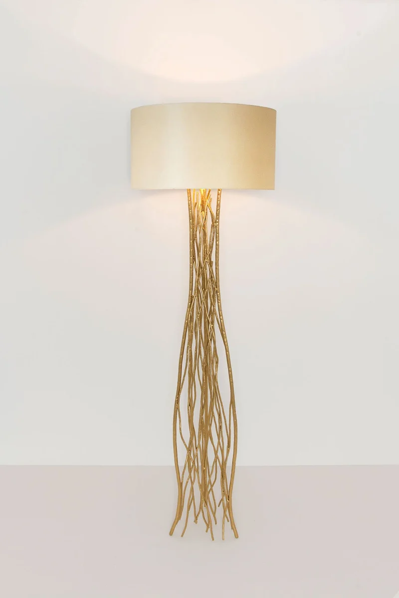 Stehlampe Capri Ecru mit Schirm Rund 155 cm Gold