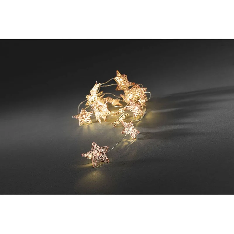 LED Dekolichterkette kupferfarbene Metallsterne 20 Warmweiße Dioden batteriebetrieben
