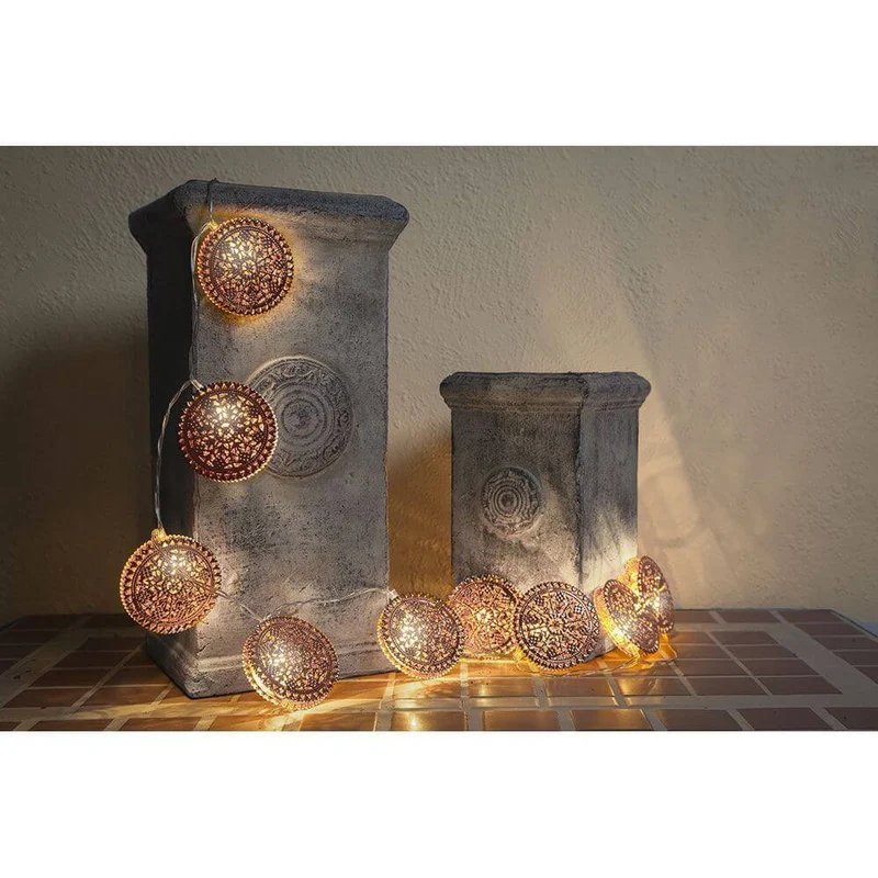LED Dekolichterkette kupferfarbene Metalltaler 10 Warmweiße Dioden batteriebetrieben