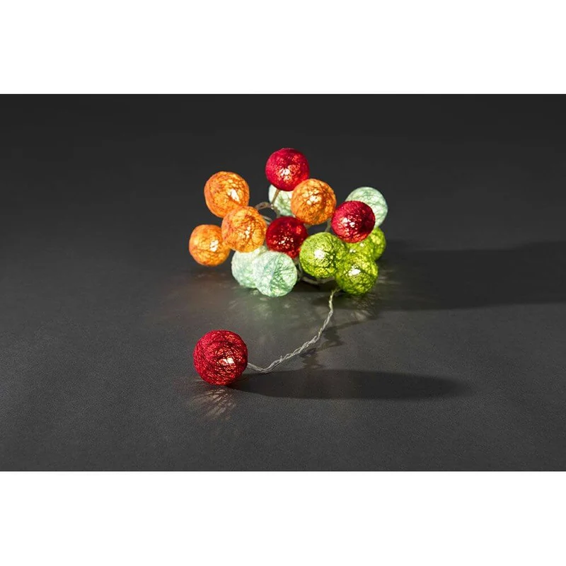 LED Dekolichterkette bunte Baumwollkugeln klein 16 Warmweiße Dioden