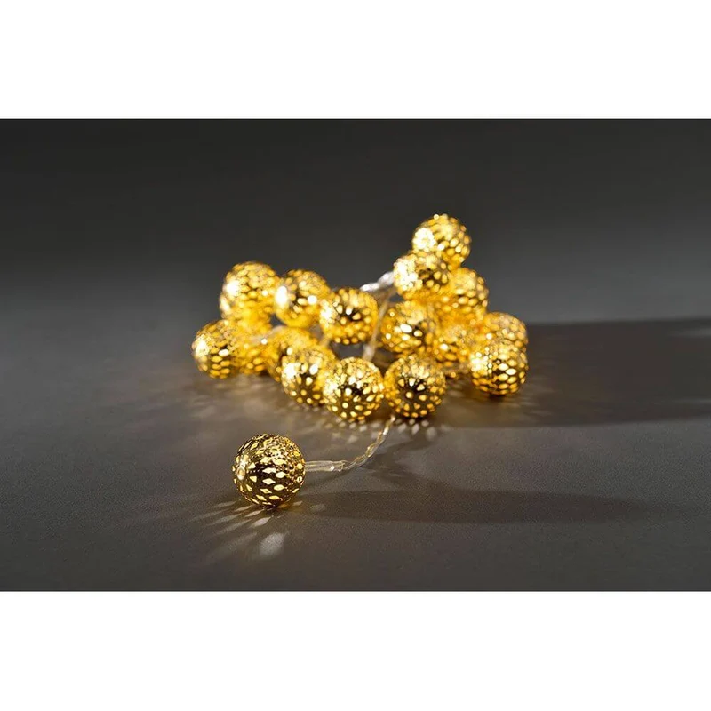 LED Dekolichterkette kleine goldfarbene Metallbälle 20 Warmweiße Dioden batteriebetrieben