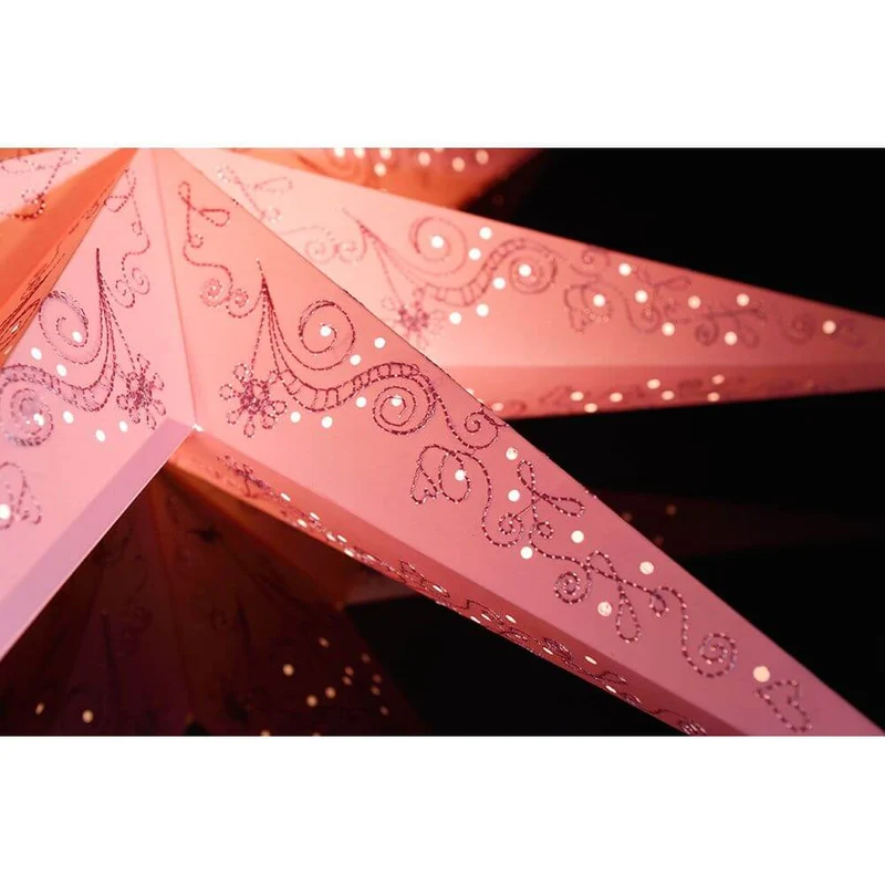 Pinker Papierstern perforiert und pink bestickt 7 Zacken ohne Leuchtmittel