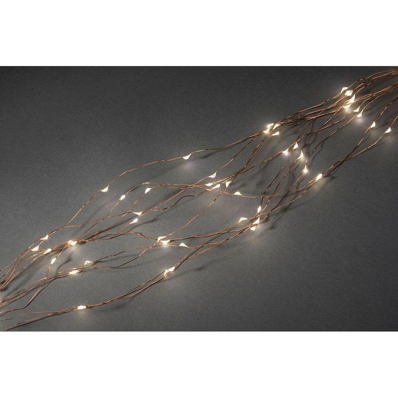 LED Tropfenlametta 10 Stränge mit 20 Dioden 200 Warmweiße Dioden kupferfarbener Draht