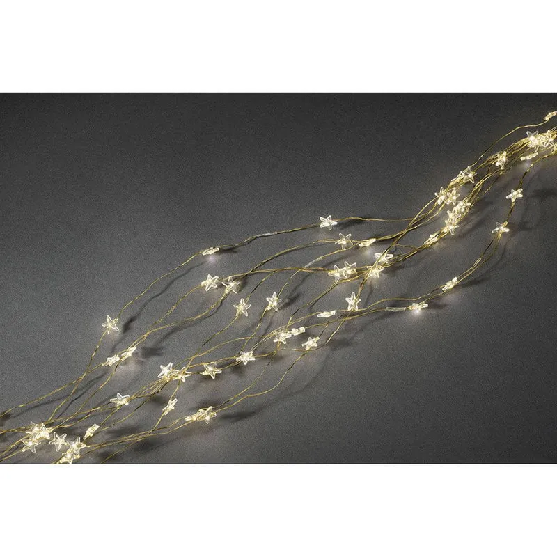 LED Sternenlametta 10 Stränge mit 20 Dioden 200 Warmweiße Dioden goldfarbener Draht