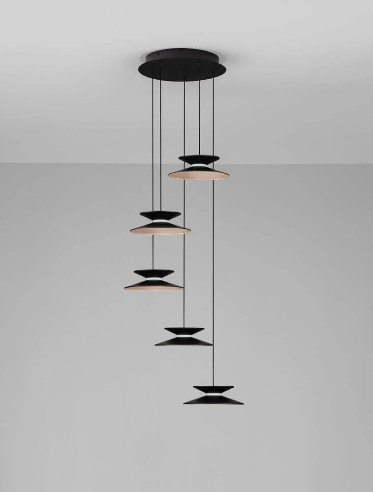 Morfi Pendelleuchte 5-flammig Ø 42cm 3000K Schwarz, Gold
