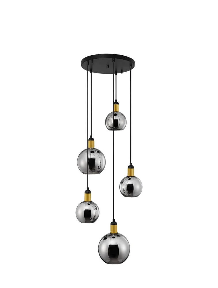 Mirro Pendelleuchte 5-flammig Ø 50cm Gold, Schwarz, Rauch