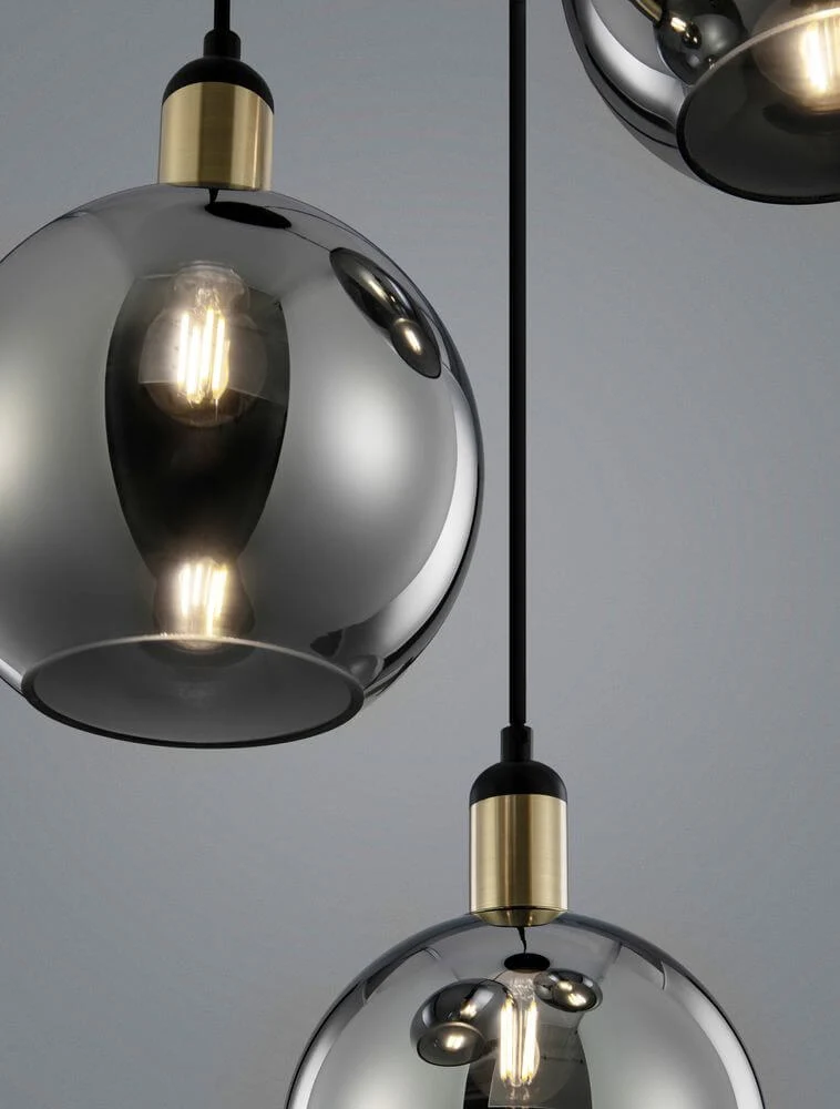 Mirro Pendelleuchte 3-flammig Ø 30cm Gold, Schwarz, Rauch