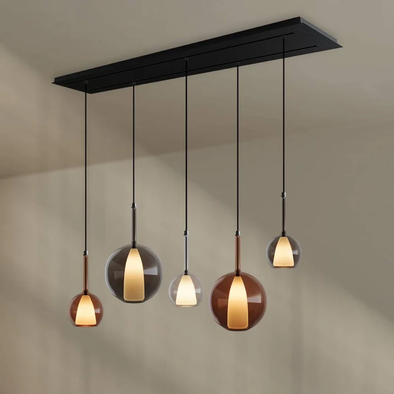 s.luce Belluna Esstischleuchte 5-flammig 160cm 2-reihig