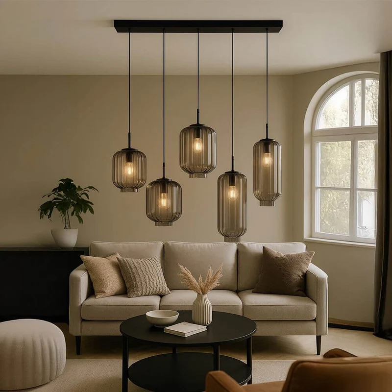 s.luce Velo Esszimmerlampe 5-flammig 2-reihig 160cm Ø 18/20/25cm