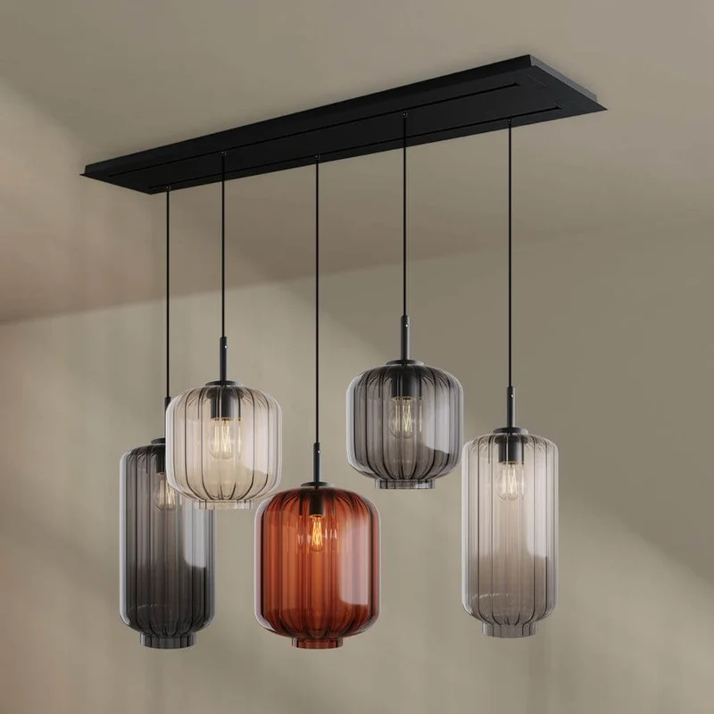 s.luce Velo Esszimmerlampe 5-flammig 2-reihig 160cm Ø 18/20/25cm