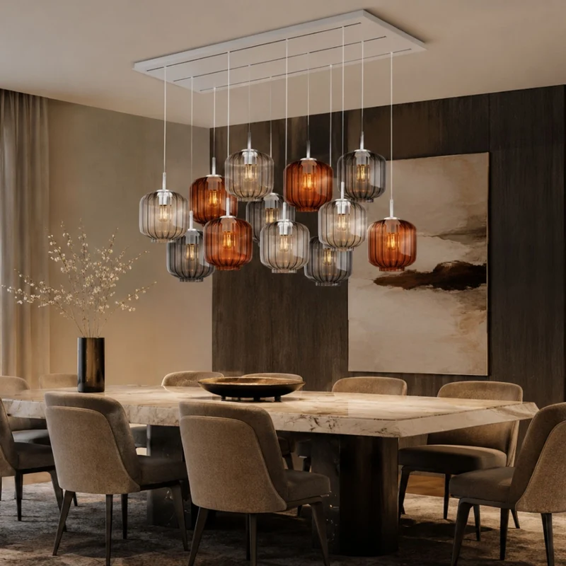 s.luce Velo Esstischlampe 12-flammig 200cm 3-reihig Ø 20cm