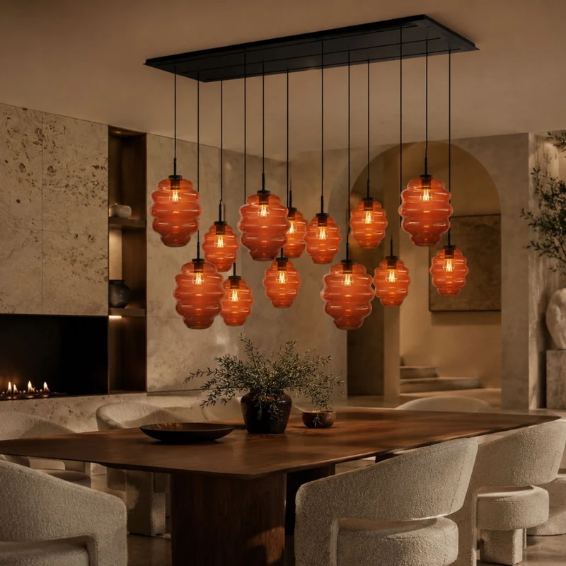 s.luce Echos Esszimmerlampe 12-flammig 200cm 3-reihig Ø 18/25cm