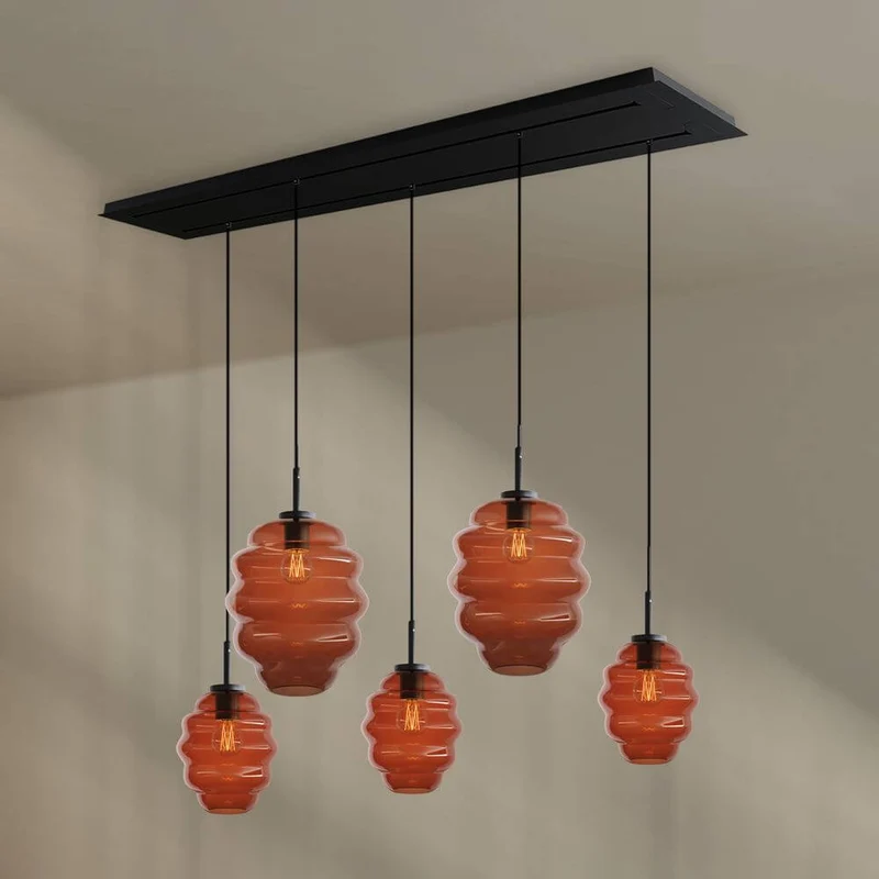 s.luce Echos Esstischlampe 5-flammig 2-reihig 160cm Ø 18/25cm