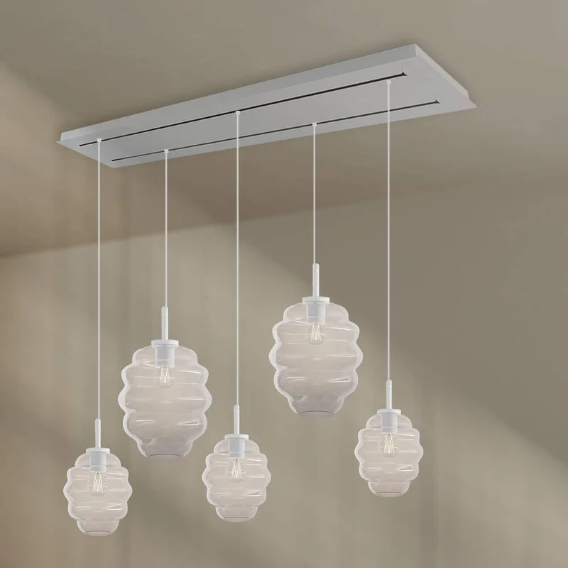 s.luce Echos Esstischlampe 5-flammig 2-reihig 160cm Ø 18/25cm