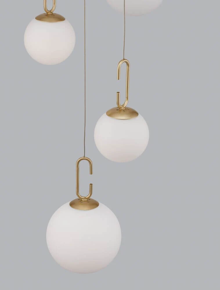 Hook LED Pendelleuchte 5-flammig Ø 42cm 3000K Gold-Gebürstet, Weiß