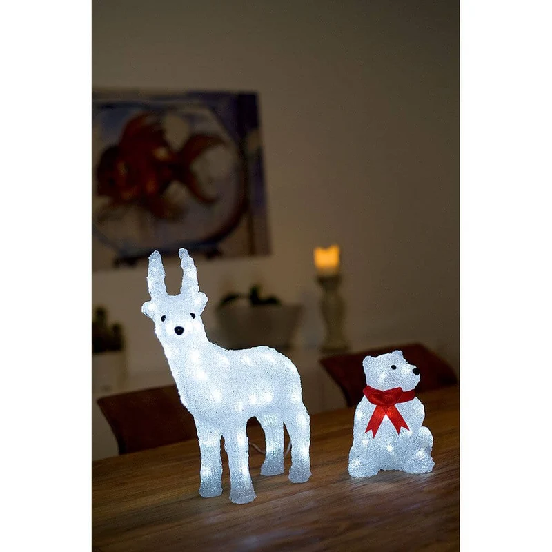 LED Acryl Eisbär mit roter Schleife 16 Kaltweiße Dioden