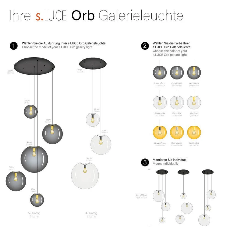 s.luce Orb Galerieleuchte 3- oder 5-flammig Modular Baldachin