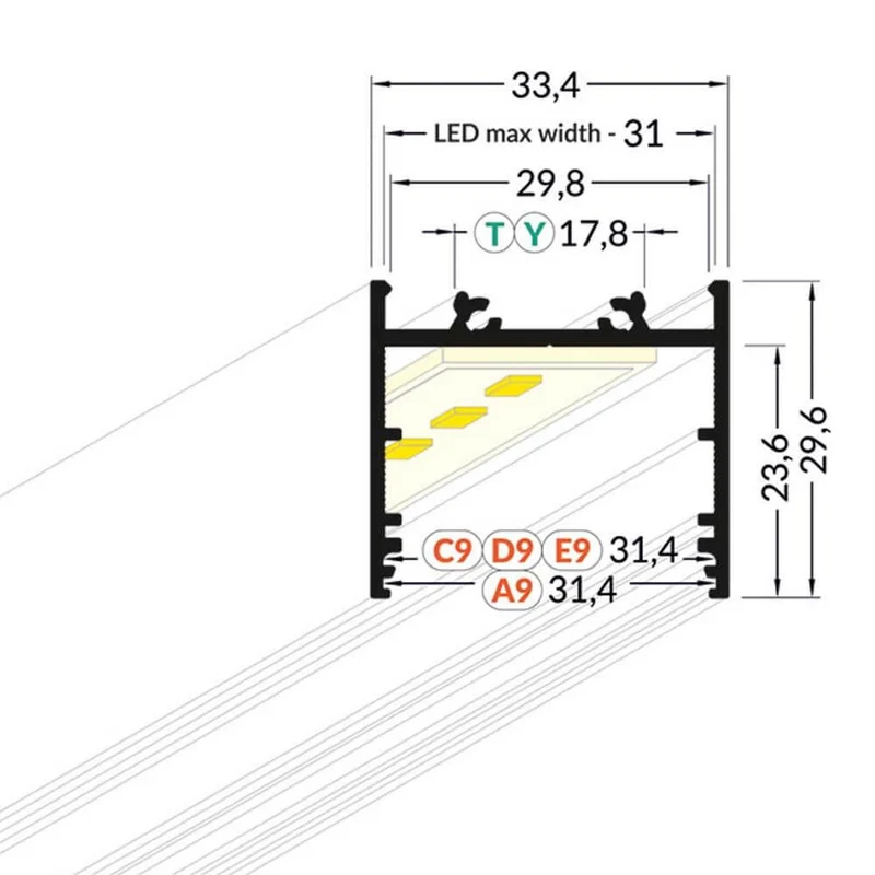 XXL Aufbauprofil 200cm Alu-eloxiert ohne Abdeckung für LED-Strips