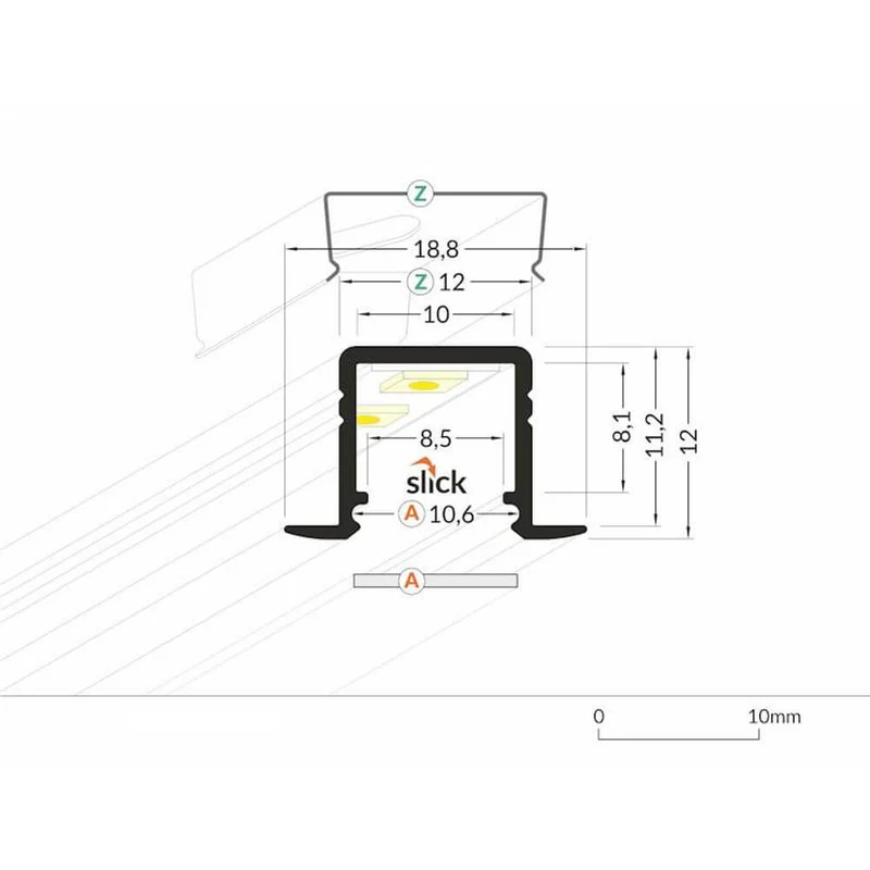 Einbauprofil 200cm Weiß ohne Abdeckung für LED-Strips