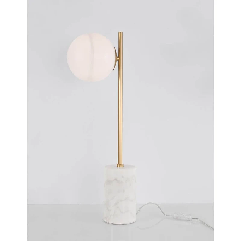 Cantona Marmor Tischlampe Messing, Weiß