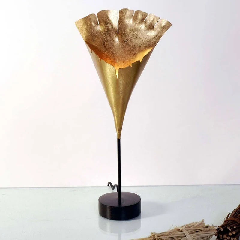 Tischleuchte Ginkgo Eisen Gold-Braun-Schwarz