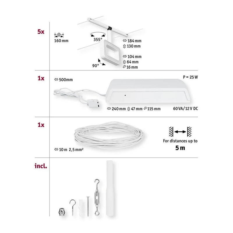 CorDuo LED Seilsystem Frame Basis-Set Weiß-Matt, Chrom