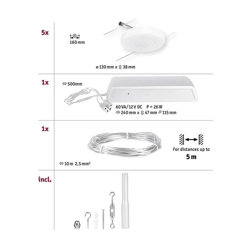 CorDuo LED Seilsystem Disc Basis-Set Chrom-Matt