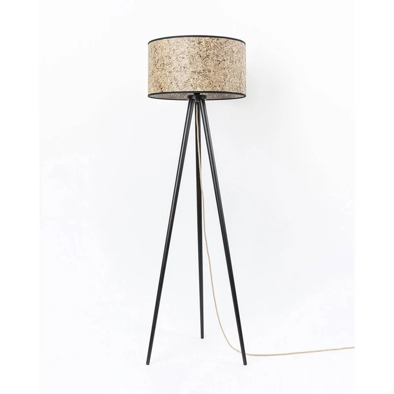 Holz Dreibein-Stehlampe mit Heuschirm