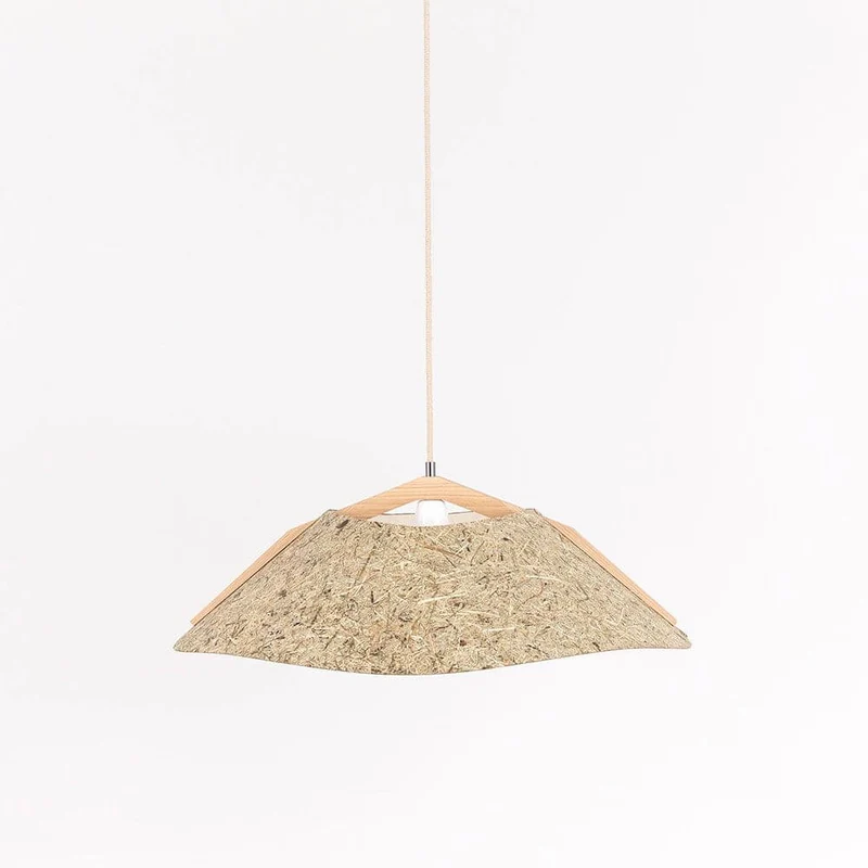 Holz Hängeleuchte mit Schirm Ø 62cm geschwungen
