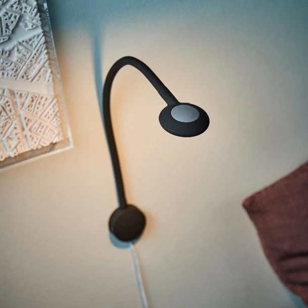 LED Læselampe m. Usb Sort - Væglampe
